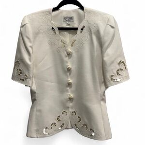 Vintage Kasper for ASL Ivory‎ Short Sleeved Suit Top, Size 8, EUC